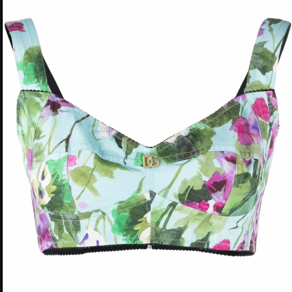 Dolce and Gabanna 36 Floral Crop Top with Adjustable Straps
